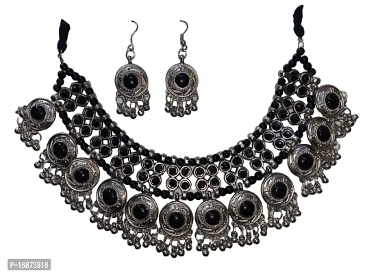 Batulii's online fashion Oxidised jewellery Set for Women  Girls Traditional Afghani Style Boho Choker Bridal Bollywood Oxidised Jewellery (Black)-thumb2