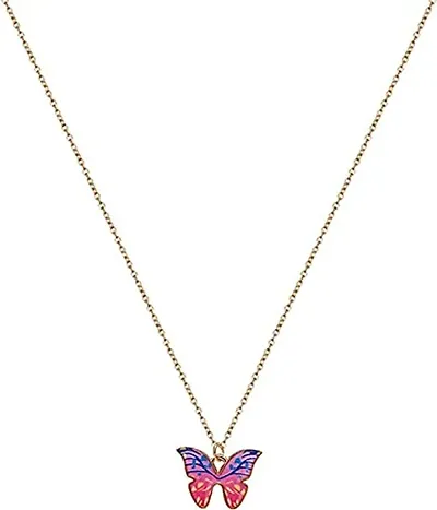 Batulii's online fashion butterfly daisy charm necklace plated colorful butterfly pendant chain necklaces delicate necklace for women girls (PINK)