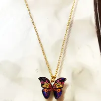 Batulii's online fashion butterfly daisy charm necklace gold plated colorful butterfly pendant chain necklaces delicate necklace for women  girls (VILOLET)-thumb1
