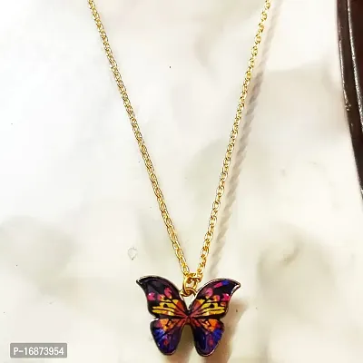 Batulii's online fashion butterfly daisy charm necklace gold plated colorful butterfly pendant chain necklaces delicate necklace for women  girls (VILOLET)-thumb2