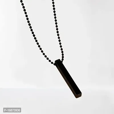 Batulii's online fashion Men's Jewellery 3D Cuboid Vertical Bar/Stick Stainless Steel Locket Pendant Chain Necklace for Men  Boys (BLACK)-thumb3