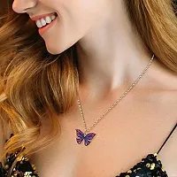 Batulii's online fashion butterfly daisy charm necklace gold plated colorful butterfly pendant chain necklaces delicate necklace for women  girls (PURPLE)-thumb1