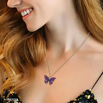 Batulii's online fashion butterfly daisy charm necklace gold plated colorful butterfly pendant chain necklaces delicate necklace for women  girls (PURPLE)-thumb2
