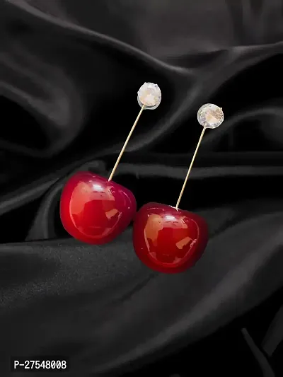 Batulii's online fashion Korean Earrings For Women Stylish Red Cherry Crystals Tops Dangle And Drop Earrings for Girls-thumb0