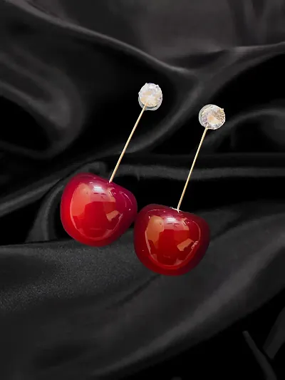 Batulii's online fashion Korean Earrings For Women Stylish Red Cherry Crystals Tops Dangle And Drop Earrings for Girls