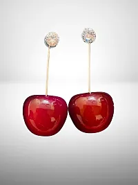 Batulii's online fashion Korean Earrings For Women Stylish Red Cherry Crystals Tops Dangle And Drop Earrings for Girls-thumb1
