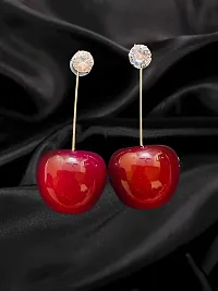 Batulii's online fashion Korean Earrings For Women Stylish Red Cherry Crystals Tops Dangle And Drop Earrings for Girls-thumb2