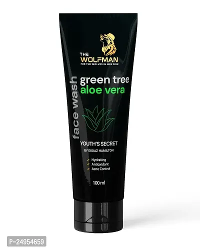 The Wolfman Green Tea  Aloevera Face Wash for Glowing Skin, Oil Control, Acne Control  Skin Hydration, Vitamin E Facewash for Men, for All Skin Type 100 ml