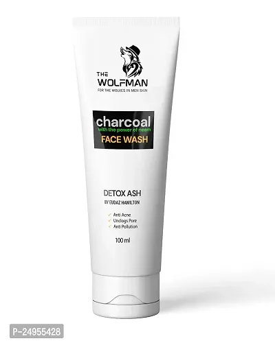 The Wolfman Activated Charcoal and Neem Face Wash for men, Fights Pollution, Remove Dark Spots, Anti Acne, Oil Control, Unclogs Pores, Deep Skin Cleanser, 100 ml