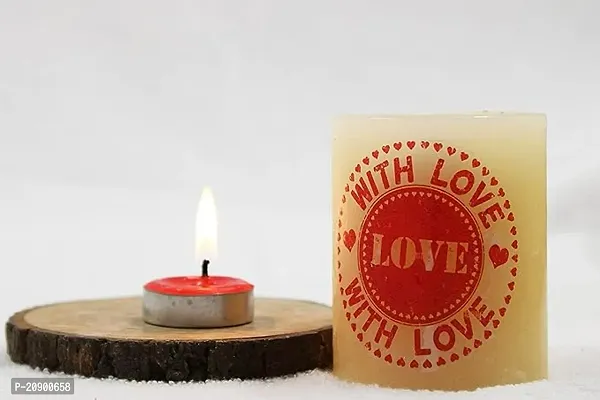 atorakushon Scented Paraffin Wax Love Massage Printed Designer tealight Holder Candle Best for Home Decoration Valentine Day Couple Gifting Set of 1 Ivory