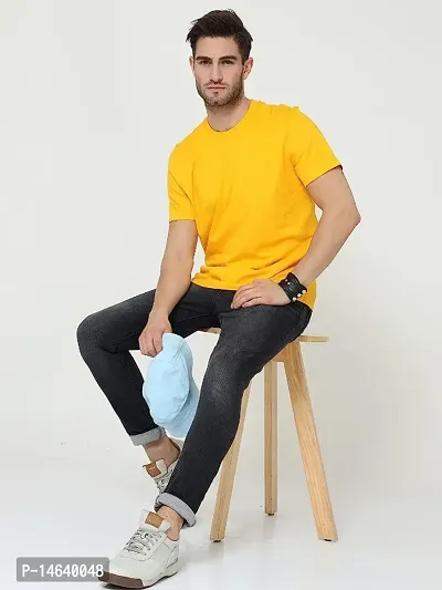 Yellow Lyocell Tshirt For Men-thumb0