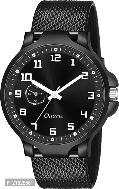Stylish Black Synthetic Leather Analog Watches For Men-thumb0