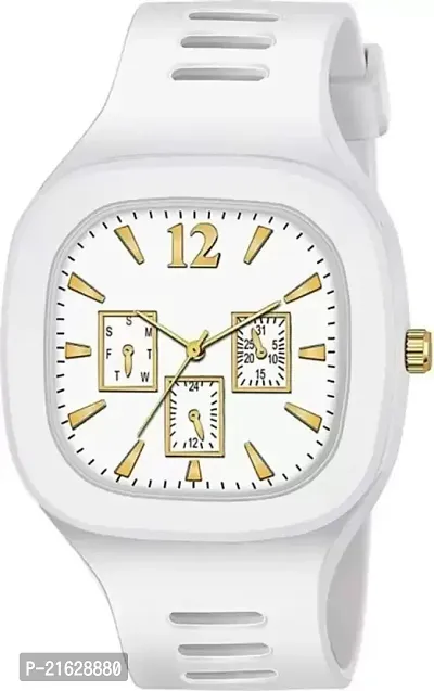 Stylish White Synthetic Leather Analog Watches For Men-thumb0