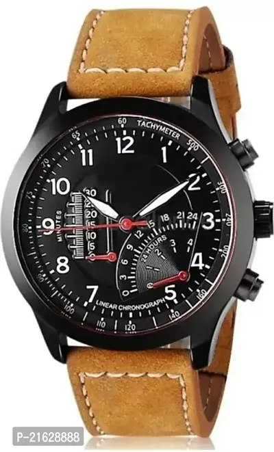 Stylish Black Synthetic Leather Analog Watches For Men-thumb0