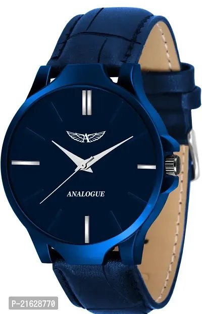 Stylish Blue Synthetic Leather Analog Watches For Men