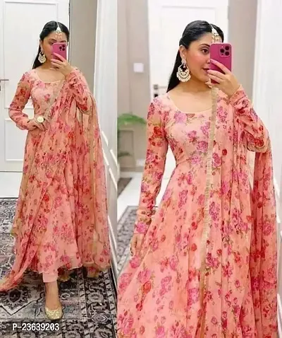 Stylish Maxi Peach Georgette Kurta And Dupatta Set For Women-thumb2