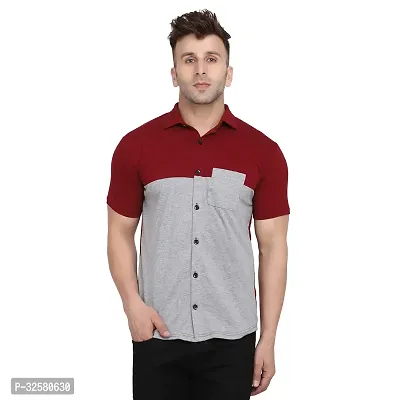 Reliable Grey Cotton Blend Colourblocked Casual Shirt For Men-thumb0