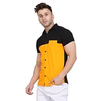 Reliable Yellow Cotton Blend Colourblocked Casual Shirt For Men-thumb2