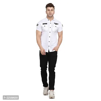 Reliable White Cotton Blend Solid Casual Shirt For Men-thumb4