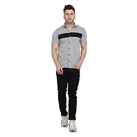 Reliable Grey Cotton Blend Colourblocked Casual Shirt For Men-thumb3