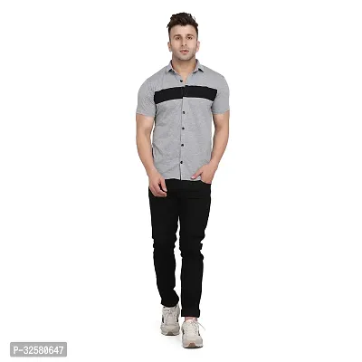 Reliable Grey Cotton Blend Colourblocked Casual Shirt For Men-thumb4