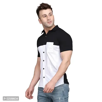 Reliable White Cotton Blend Colourblocked Casual Shirt For Men-thumb3