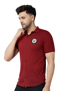 Reliable Maroon Cotton Blend Solid Casual Shirt For Men-thumb2