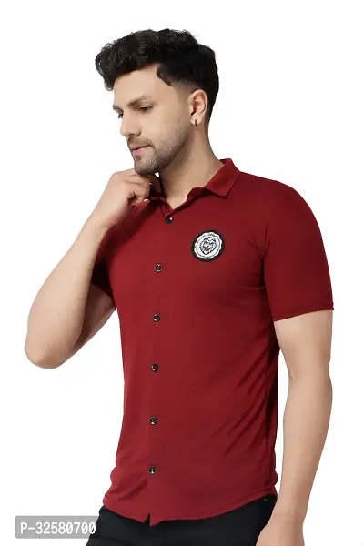 Reliable Maroon Cotton Blend Solid Casual Shirt For Men-thumb3