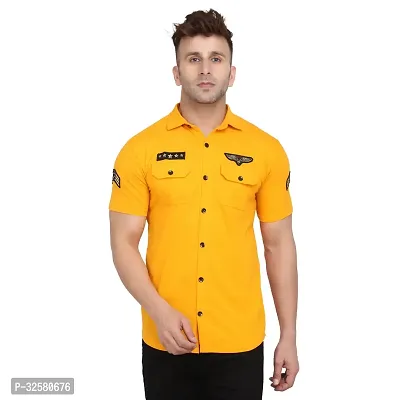 Reliable Yellow Cotton Blend Solid Casual Shirt For Men-thumb0