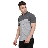 Reliable Grey Cotton Blend Colourblocked Casual Shirt For Men-thumb2