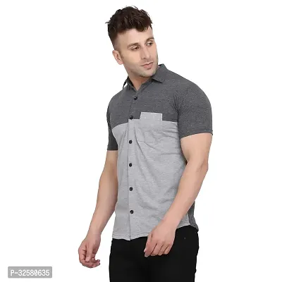 Reliable Grey Cotton Blend Colourblocked Casual Shirt For Men-thumb3