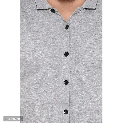 Reliable Grey Cotton Blend Solid Casual Shirt For Men-thumb4