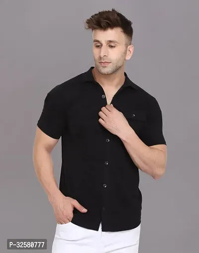 Reliable Black Cotton Blend Solid Casual Shirt For Men-thumb0