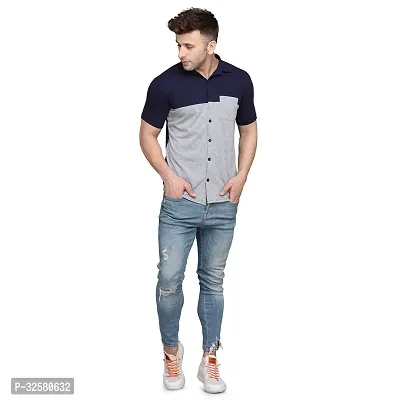 Reliable Grey Cotton Blend Colourblocked Casual Shirt For Men-thumb4