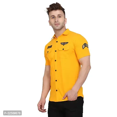 Reliable Yellow Cotton Blend Solid Casual Shirt For Men-thumb3