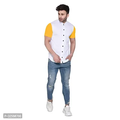 Reliable White Cotton Blend Colourblocked Casual Shirt For Men-thumb4