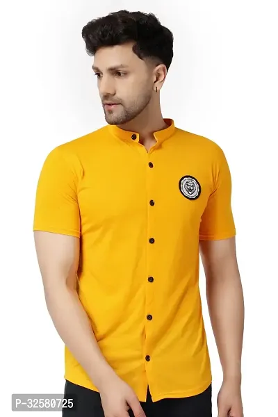 Reliable Yellow Cotton Blend Solid Casual Shirt For Men-thumb0