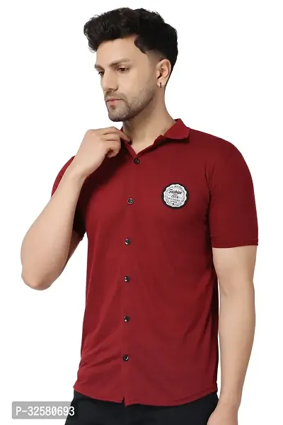 Reliable Maroon Cotton Blend Solid Casual Shirt For Men-thumb3