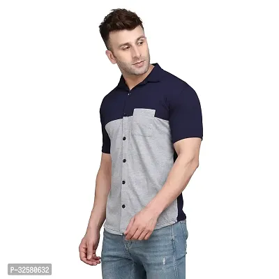 Reliable Grey Cotton Blend Colourblocked Casual Shirt For Men-thumb3