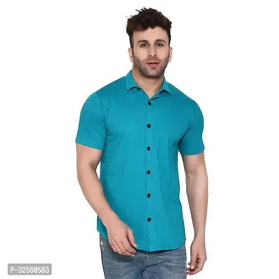 Reliable Blue Cotton Blend Solid Casual Shirt For Men-thumb0