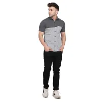 Reliable Grey Cotton Blend Colourblocked Casual Shirt For Men-thumb3