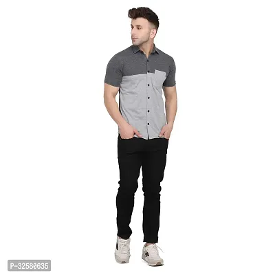 Reliable Grey Cotton Blend Colourblocked Casual Shirt For Men-thumb4