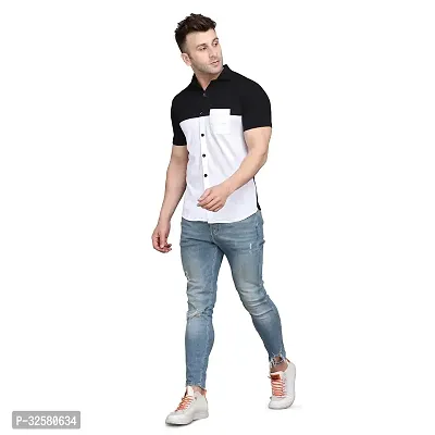 Reliable White Cotton Blend Colourblocked Casual Shirt For Men-thumb4