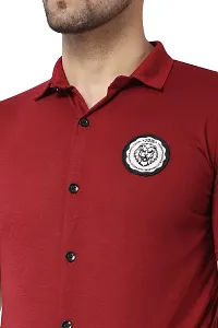 Reliable Maroon Cotton Blend Solid Casual Shirt For Men-thumb3