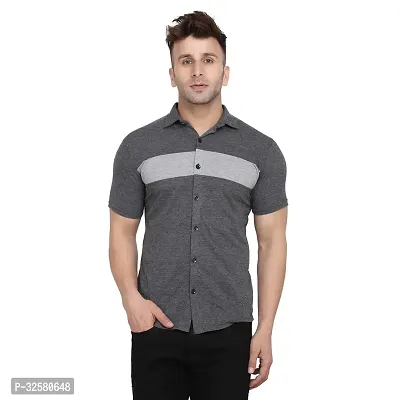 Reliable Grey Cotton Blend Colourblocked Casual Shirt For Men-thumb0