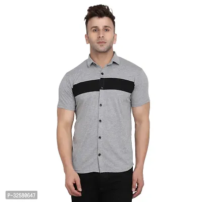 Reliable Grey Cotton Blend Colourblocked Casual Shirt For Men-thumb0