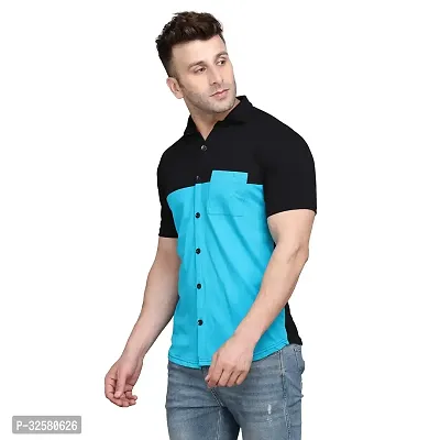 Reliable Blue Cotton Blend Colourblocked Casual Shirt For Men-thumb3