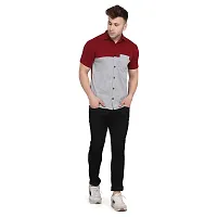 Reliable Grey Cotton Blend Colourblocked Casual Shirt For Men-thumb3