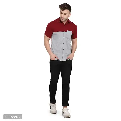 Reliable Grey Cotton Blend Colourblocked Casual Shirt For Men-thumb4