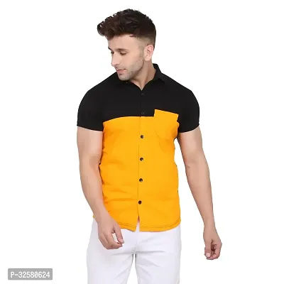 Reliable Yellow Cotton Blend Colourblocked Casual Shirt For Men-thumb0